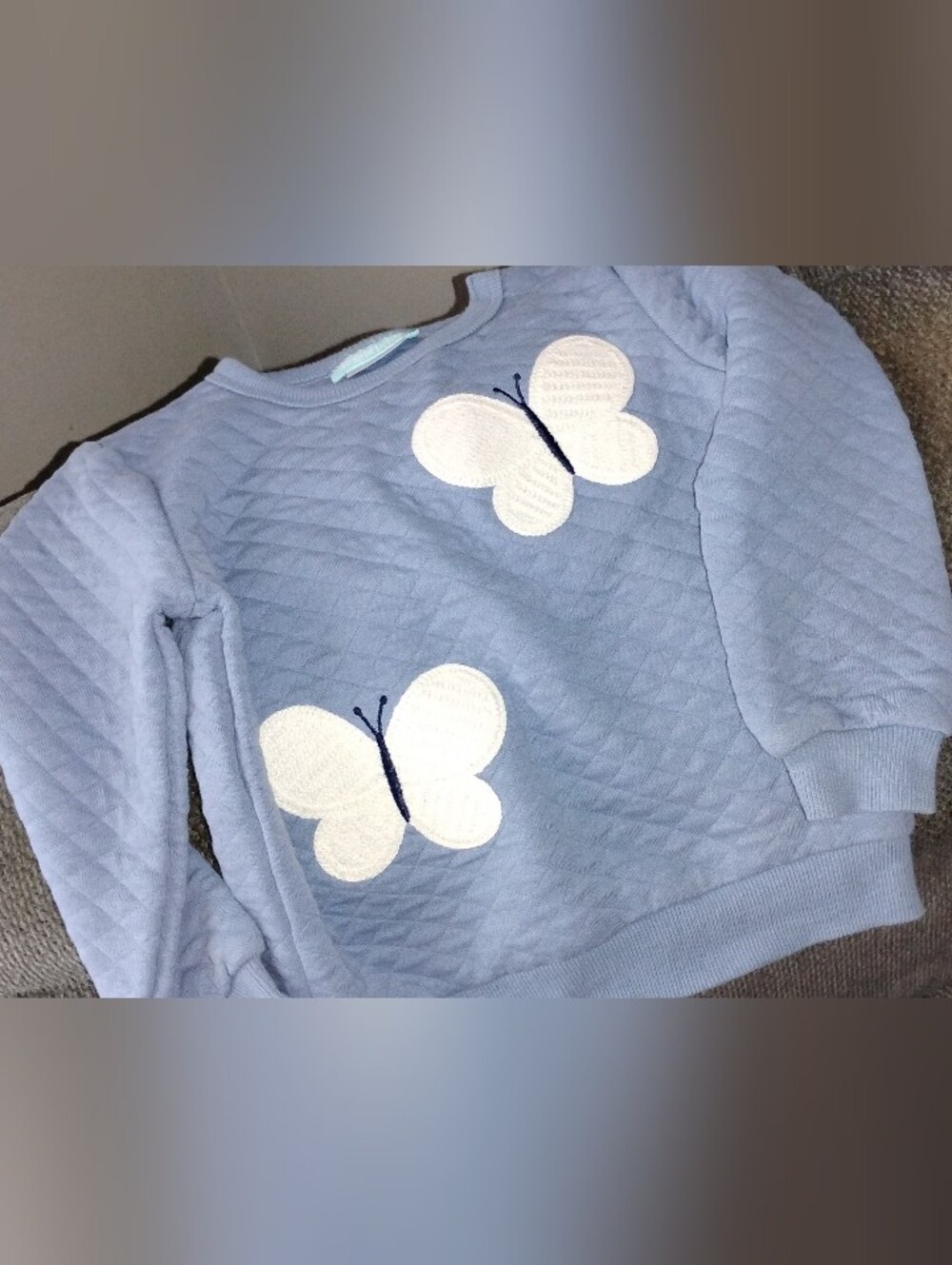 Infant Girls' Light Blue Quilted Sweater with White Butterfly Appliqués